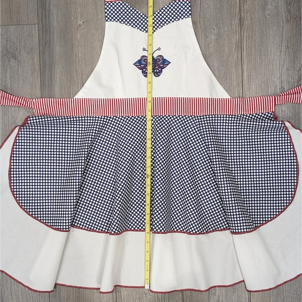 Stitchy Pixie Apron 50s Retro Homemaker Americana Cotton Patriotic 4th of July - Picture 12 of 13